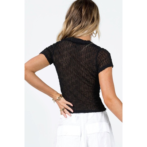 Princess Polly 4 Black Sheer Tie Front Short Sleeve Mesh Festival Beach Cardigan - Picture 3 of 9